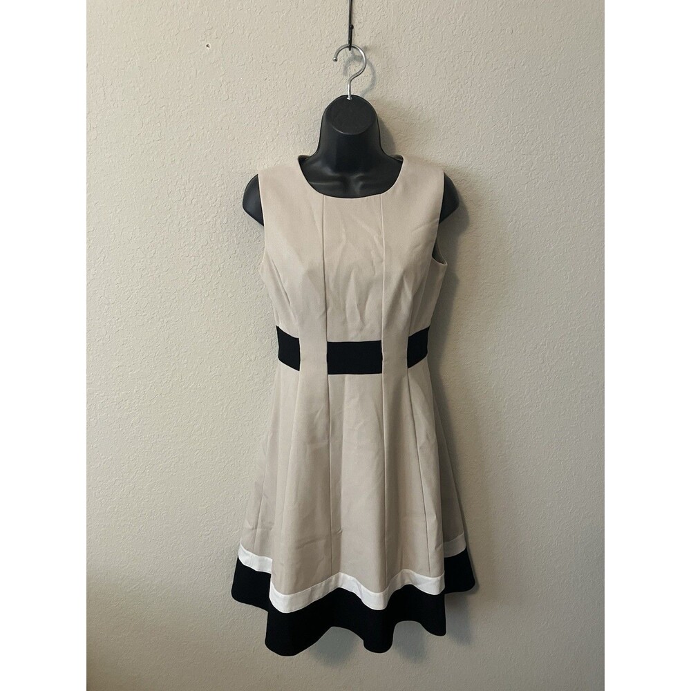 Calvin Klein A-Line Dress Tan/Black/White Womens Size 2
